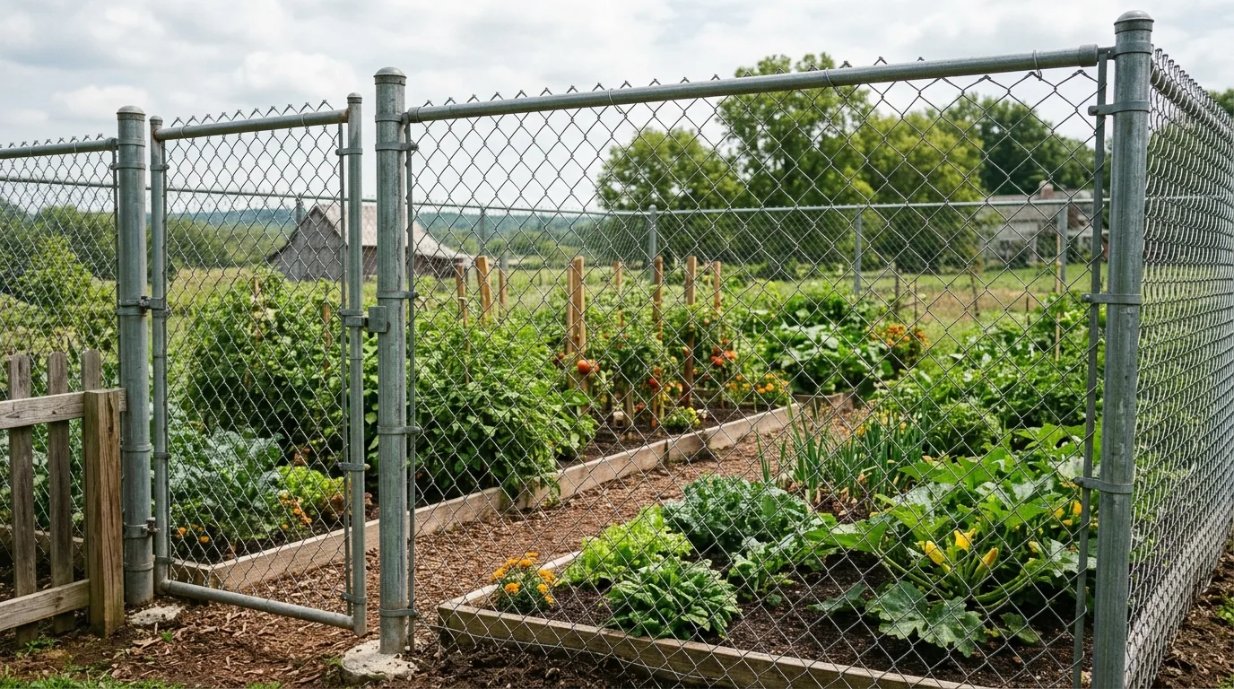 Chain Link Fence Around a Vegetable Garden